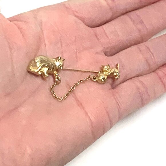 Vintage Avon Cat & Kitten With Yarn Ball Jabot Stick Pin Gold Tone - Picture 6 of 6